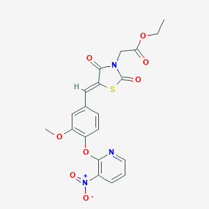 molecular formula C20H17N3O8S B305789 Ethyl {5-[4-({3-nitro-2-pyridinyl}oxy)-3-methoxybenzylidene]-2,4-dioxo-1,3-thiazolidin-3-yl}acetate 
