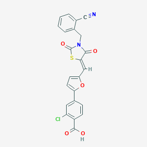 molecular formula C23H13ClN2O5S B305796 2-Chloro-4-(5-{[3-(2-cyanobenzyl)-2,4-dioxo-1,3-thiazolidin-5-ylidene]methyl}-2-furyl)benzoic acid 