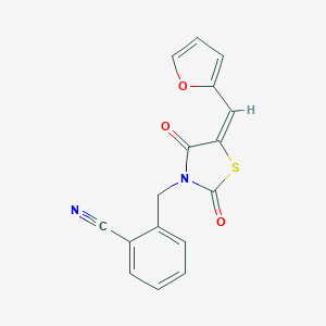 molecular formula C16H10N2O3S B305797 2-{[5-(2-Furylmethylene)-2,4-dioxo-1,3-thiazolidin-3-yl]methyl}benzonitrile 