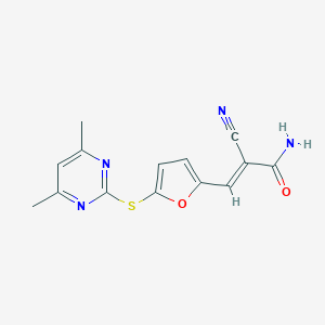 molecular formula C14H12N4O2S B305804 2-Cyano-3-{5-[(4,6-dimethyl-2-pyrimidinyl)sulfanyl]-2-furyl}acrylamide 