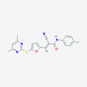 molecular formula C21H18N4O2S B305805 2-cyano-3-{5-[(4,6-dimethyl-2-pyrimidinyl)sulfanyl]-2-furyl}-N-(4-methylphenyl)acrylamide 