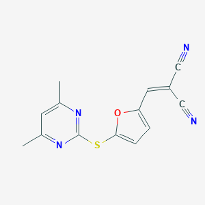 molecular formula C14H10N4OS B305807 ({5-[(4,6-Dimethylpyrimidin-2-yl)sulfanyl]furan-2-yl}methylidene)propanedinitrile 