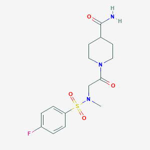 molecular formula C15H20FN3O4S B305809 1-{N-[(4-fluorophenyl)sulfonyl]-N-methylglycyl}piperidine-4-carboxamide 