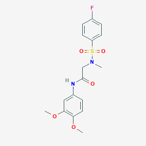 molecular formula C17H19FN2O5S B305810 N-(3,4-dimethoxyphenyl)-2-[[(4-fluorophenyl)sulfonyl](methyl)amino]acetamide 