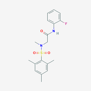molecular formula C18H21FN2O3S B305816 N-(2-fluorophenyl)-2-[(mesitylsulfonyl)(methyl)amino]acetamide 