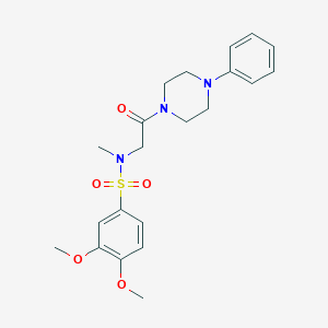 molecular formula C21H27N3O5S B305821 3,4-dimethoxy-N-methyl-N-[2-oxo-2-(4-phenyl-1-piperazinyl)ethyl]benzenesulfonamide 