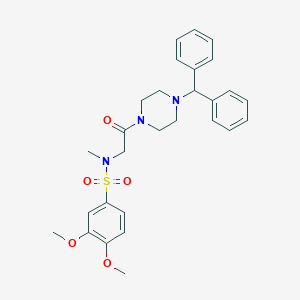 molecular formula C28H33N3O5S B305822 N-{2-[4-(diphenylmethyl)piperazin-1-yl]-2-oxoethyl}-3,4-dimethoxy-N-methylbenzenesulfonamide 