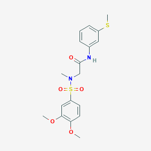 molecular formula C18H22N2O5S2 B305823 2-[[(3,4-dimethoxyphenyl)sulfonyl](methyl)amino]-N-[3-(methylsulfanyl)phenyl]acetamide 