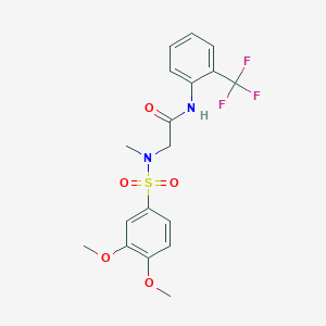 molecular formula C18H19F3N2O5S B305827 2-[[(3,4-dimethoxyphenyl)sulfonyl](methyl)amino]-N-[2-(trifluoromethyl)phenyl]acetamide 
