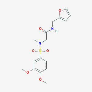 molecular formula C16H20N2O6S B305830 2-[(3,4-Dimethoxy-benzenesulfonyl)-methyl-amino]-N-furan-2-ylmethyl-acetamide 