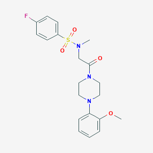molecular formula C20H24FN3O4S B305831 4-fluoro-N-{2-[4-(2-methoxyphenyl)-1-piperazinyl]-2-oxoethyl}-N-methylbenzenesulfonamide 