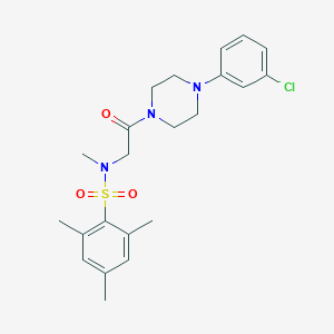 molecular formula C22H28ClN3O3S B305833 N-{2-[4-(3-chlorophenyl)piperazin-1-yl]-2-oxoethyl}-N,2,4,6-tetramethylbenzenesulfonamide 