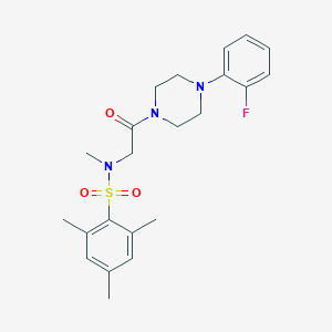 molecular formula C22H28FN3O3S B305834 N-{2-[4-(2-fluorophenyl)piperazin-1-yl]-2-oxoethyl}-N,2,4,6-tetramethylbenzenesulfonamide 