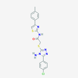 molecular formula C20H17ClN6OS2 B305846 2-{[4-amino-5-(4-chlorophenyl)-4H-1,2,4-triazol-3-yl]sulfanyl}-N-[4-(4-methylphenyl)-1,3-thiazol-2-yl]acetamide 