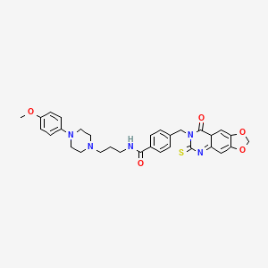N-{3-[4-(4-methoxyphenyl)piperazin-1-yl]propyl}-4-({8-oxo-6-sulfanylidene-2H,5H,6H,7H,8H-[1,3]dioxolo[4,5-g]quinazolin-7-yl}methyl)benzamide