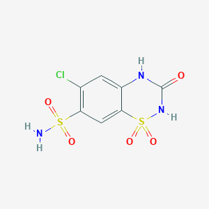 molecular formula C7H6ClN3O5S2 B3058500 2H-1,2,4-Benzothiadiazine-7-sulfonamide, 6-chloro-3,4-dihydro-3-oxo-, 1,1-dioxide CAS No. 89813-56-9