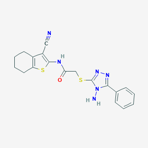 molecular formula C19H18N6OS2 B305852 2-[(4-amino-5-phenyl-4H-1,2,4-triazol-3-yl)sulfanyl]-N-(3-cyano-4,5,6,7-tetrahydro-1-benzothiophen-2-yl)acetamide 