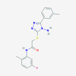 molecular formula C18H18FN5OS B305855 2-{[4-amino-5-(3-methylphenyl)-4H-1,2,4-triazol-3-yl]sulfanyl}-N-(5-fluoro-2-methylphenyl)acetamide 