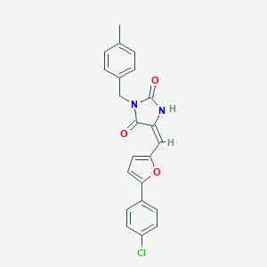 molecular formula C22H17ClN2O3 B305861 (5E)-5-{[5-(4-chlorophenyl)furan-2-yl]methylidene}-3-(4-methylbenzyl)imidazolidine-2,4-dione 