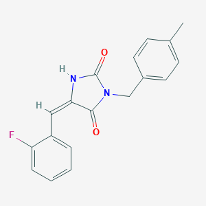 molecular formula C18H15FN2O2 B305863 (5E)-5-(2-fluorobenzylidene)-3-(4-methylbenzyl)imidazolidine-2,4-dione 