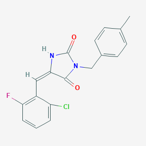 molecular formula C18H14ClFN2O2 B305864 5-(2-Chloro-6-fluorobenzylidene)-3-(4-methylbenzyl)-2,4-imidazolidinedione 