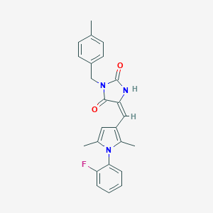 molecular formula C24H22FN3O2 B305865 (5E)-5-{[1-(2-fluorophenyl)-2,5-dimethyl-1H-pyrrol-3-yl]methylidene}-3-(4-methylbenzyl)imidazolidine-2,4-dione 