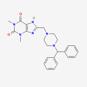 1H-Purine-2,6-dione, 3,7-dihydro-1,3-dimethyl-8-((4-(diphenylmethyl)-1-piperazinyl)methyl)-