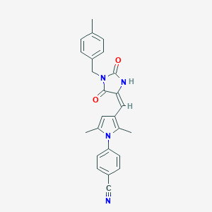 molecular formula C25H22N4O2 B305870 4-(2,5-dimethyl-3-{(E)-[1-(4-methylbenzyl)-2,5-dioxoimidazolidin-4-ylidene]methyl}-1H-pyrrol-1-yl)benzonitrile 