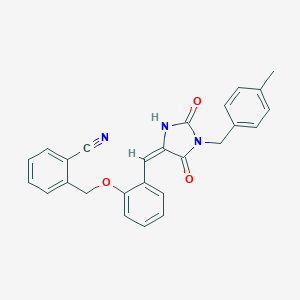 molecular formula C26H21N3O3 B305874 2-[(2-{(E)-[1-(4-methylbenzyl)-2,5-dioxoimidazolidin-4-ylidene]methyl}phenoxy)methyl]benzonitrile 