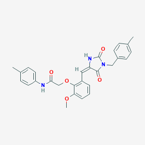 molecular formula C28H27N3O5 B305876 2-(2-methoxy-6-{(E)-[1-(4-methylbenzyl)-2,5-dioxoimidazolidin-4-ylidene]methyl}phenoxy)-N-(4-methylphenyl)acetamide 