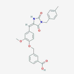 molecular formula C27H24N2O6 B305879 3-[(2-methoxy-4-{(E)-[1-(4-methylbenzyl)-2,5-dioxoimidazolidin-4-ylidene]methyl}phenoxy)methyl]benzoic acid 