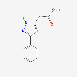 molecular formula C11H10N2O2 B3058805 1H-Pyrazole-3-acetic acid, 5-phenyl- CAS No. 919198-86-0