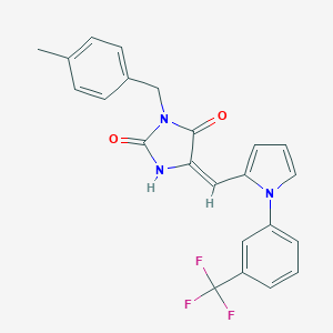 molecular formula C23H18F3N3O2 B305883 3-(4-methylbenzyl)-5-({1-[3-(trifluoromethyl)phenyl]-1H-pyrrol-2-yl}methylene)-2,4-imidazolidinedione 
