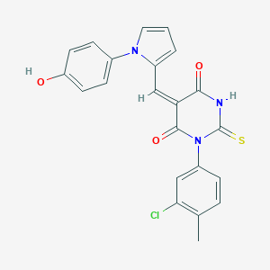 molecular formula C22H16ClN3O3S B305884 (5E)-1-(3-chloro-4-methylphenyl)-5-{[1-(4-hydroxyphenyl)-1H-pyrrol-2-yl]methylidene}-2-thioxodihydropyrimidine-4,6(1H,5H)-dione 