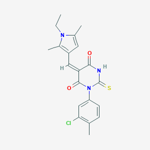 molecular formula C20H20ClN3O2S B305885 (5E)-1-(3-chloro-4-methylphenyl)-5-[(1-ethyl-2,5-dimethyl-1H-pyrrol-3-yl)methylidene]-2-thioxodihydropyrimidine-4,6(1H,5H)-dione 