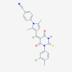 molecular formula C25H19ClN4O2S B305886 4-(3-{(E)-[1-(3-chloro-4-methylphenyl)-4,6-dioxo-2-thioxotetrahydropyrimidin-5(2H)-ylidene]methyl}-2,5-dimethyl-1H-pyrrol-1-yl)benzonitrile 