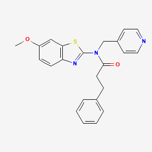 molecular formula C23H21N3O2S B3058874 N-(6-methoxybenzo[d]thiazol-2-yl)-3-phenyl-N-(pyridin-4-ylmethyl)propanamide CAS No. 923193-03-7