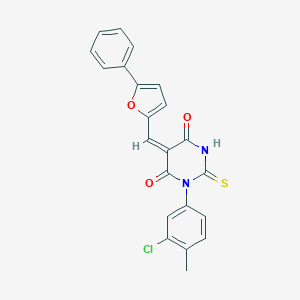 molecular formula C22H15ClN2O3S B305889 (5E)-1-(3-chloro-4-methylphenyl)-5-[(5-phenylfuran-2-yl)methylidene]-2-thioxodihydropyrimidine-4,6(1H,5H)-dione 