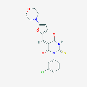 molecular formula C20H18ClN3O4S B305890 (5E)-1-(3-chloro-4-methylphenyl)-5-{[5-(morpholin-4-yl)furan-2-yl]methylidene}-2-thioxodihydropyrimidine-4,6(1H,5H)-dione 