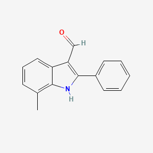 molecular formula C16H13NO B3058926 7-甲基-2-苯基-1H-吲哚-3-甲醛 CAS No. 92855-23-7