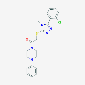 molecular formula C21H22ClN5OS B305893 2-{[5-(2-chlorophenyl)-4-methyl-4H-1,2,4-triazol-3-yl]sulfanyl}-1-(4-phenylpiperazin-1-yl)ethanone 