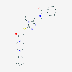 molecular formula C25H30N6O2S B305895 N-[(4-ethyl-5-{[2-oxo-2-(4-phenylpiperazin-1-yl)ethyl]sulfanyl}-4H-1,2,4-triazol-3-yl)methyl]-3-methylbenzamide 