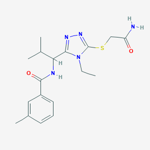 molecular formula C18H25N5O2S B305899 N-(1-{5-[(2-amino-2-oxoethyl)sulfanyl]-4-ethyl-4H-1,2,4-triazol-3-yl}-2-methylpropyl)-3-methylbenzamide 
