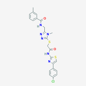 molecular formula C23H21ClN6O2S2 B305901 N-({5-[(2-{[4-(4-chlorophenyl)-1,3-thiazol-2-yl]amino}-2-oxoethyl)sulfanyl]-4-methyl-4H-1,2,4-triazol-3-yl}methyl)-3-methylbenzamide 