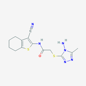 molecular formula C14H16N6OS2 B305903 2-[(4-amino-5-methyl-4H-1,2,4-triazol-3-yl)sulfanyl]-N-(3-cyano-4,5,6,7-tetrahydro-1-benzothien-2-yl)acetamide 