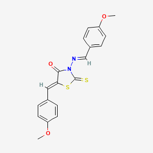 molecular formula C19H16N2O3S2 B3059099 (Z)-5-(4-methoxybenzylidene)-3-((E)-(4-methoxybenzylidene)amino)-2-thioxothiazolidin-4-one CAS No. 94258-53-4