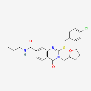 molecular formula C24H26ClN3O3S B3059141 2-((4-chlorobenzyl)thio)-4-oxo-N-propyl-3-((tetrahydrofuran-2-yl)methyl)-3,4-dihydroquinazoline-7-carboxamide CAS No. 946386-14-7