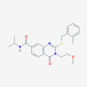 molecular formula C23H27N3O3S B3059142 N-isopropyl-3-(2-methoxyethyl)-2-((2-methylbenzyl)thio)-4-oxo-3,4-dihydroquinazoline-7-carboxamide CAS No. 946386-20-5