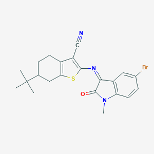 molecular formula C22H22BrN3OS B305915 2-[(5-bromo-1-methyl-2-oxo-1,2-dihydro-3H-indol-3-ylidene)amino]-6-tert-butyl-4,5,6,7-tetrahydro-1-benzothiophene-3-carbonitrile 