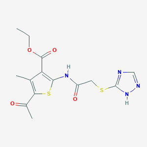 molecular formula C14H16N4O4S2 B305918 ethyl 5-acetyl-4-methyl-2-{[(4H-1,2,4-triazol-3-ylsulfanyl)acetyl]amino}-3-thiophenecarboxylate 